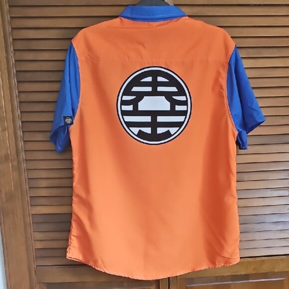 NWT Goku Kame Kai Dragon Ball Short Sleeve Button up shirt orange blue - Picture 15 of 16